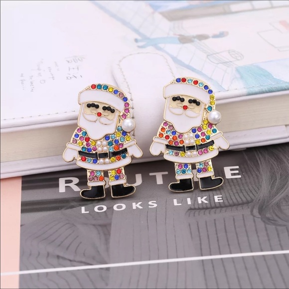 Christmas Holidays Colorful Santa Claus Earrings - Picture 9 of 9